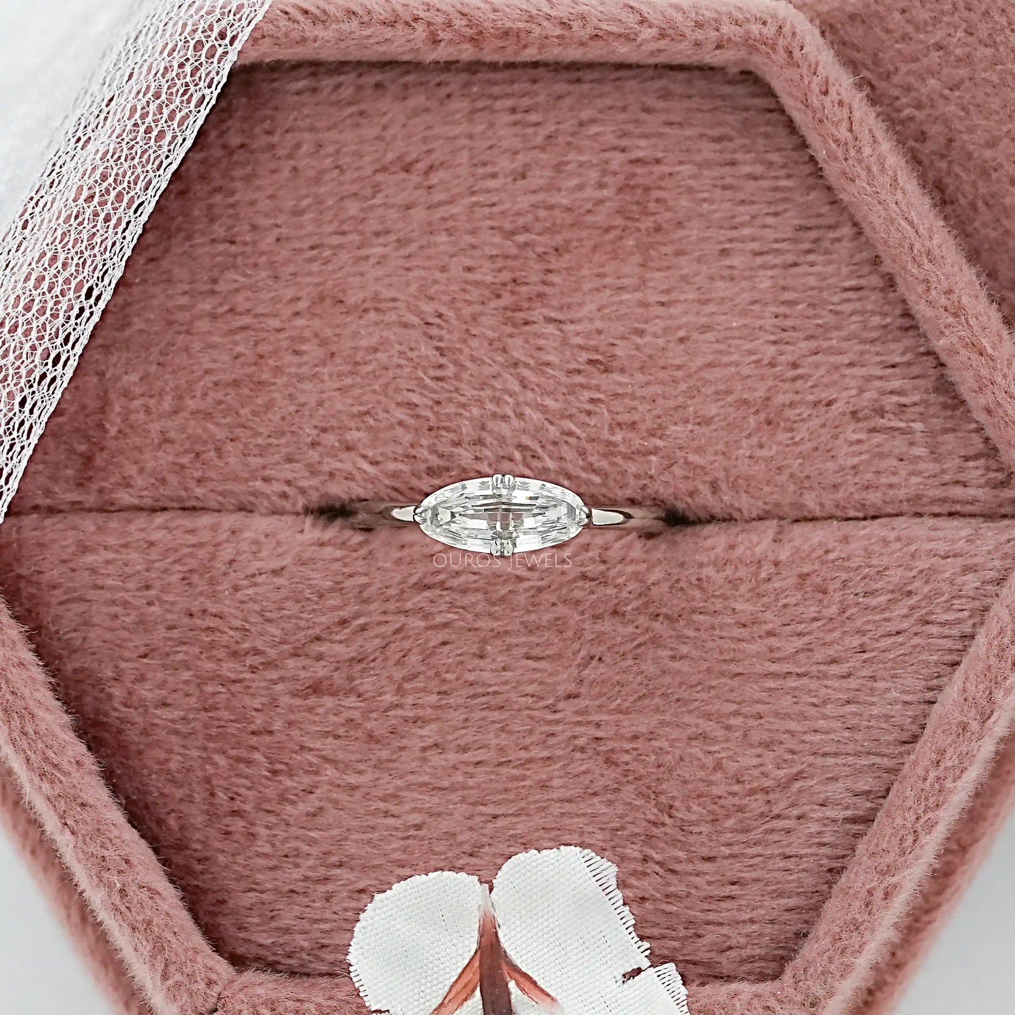 East West Step Cut Moval Lab Diamond Solitaire Ring Ring