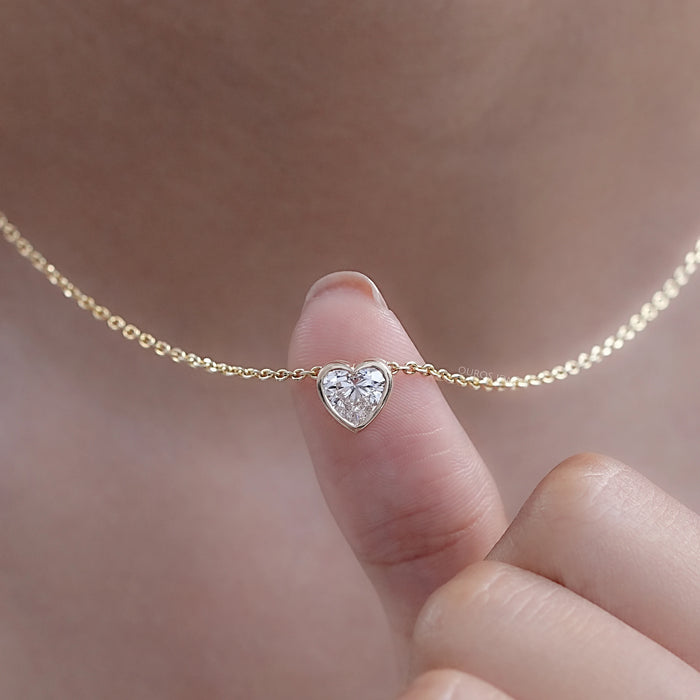 Bezel Heart Shape Diamond Solitaire Necklace 