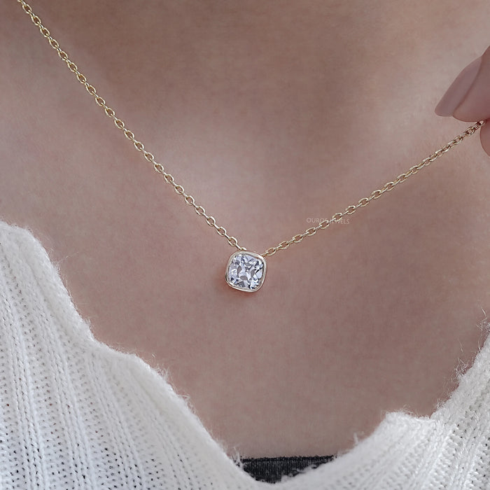 Square Old Mine Cushion Cut Bezel Solitaire Pendant