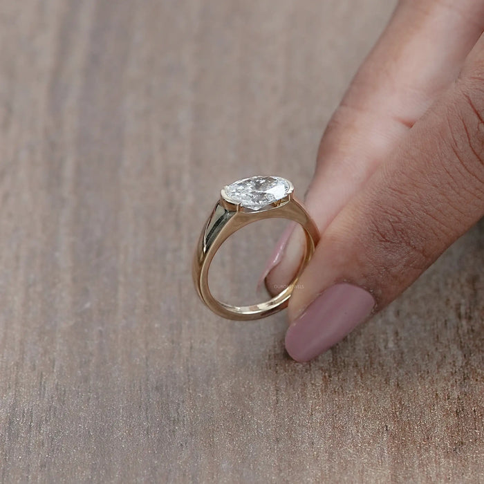 2 ct Oval Cut East West Half Bezel Engagement Ring