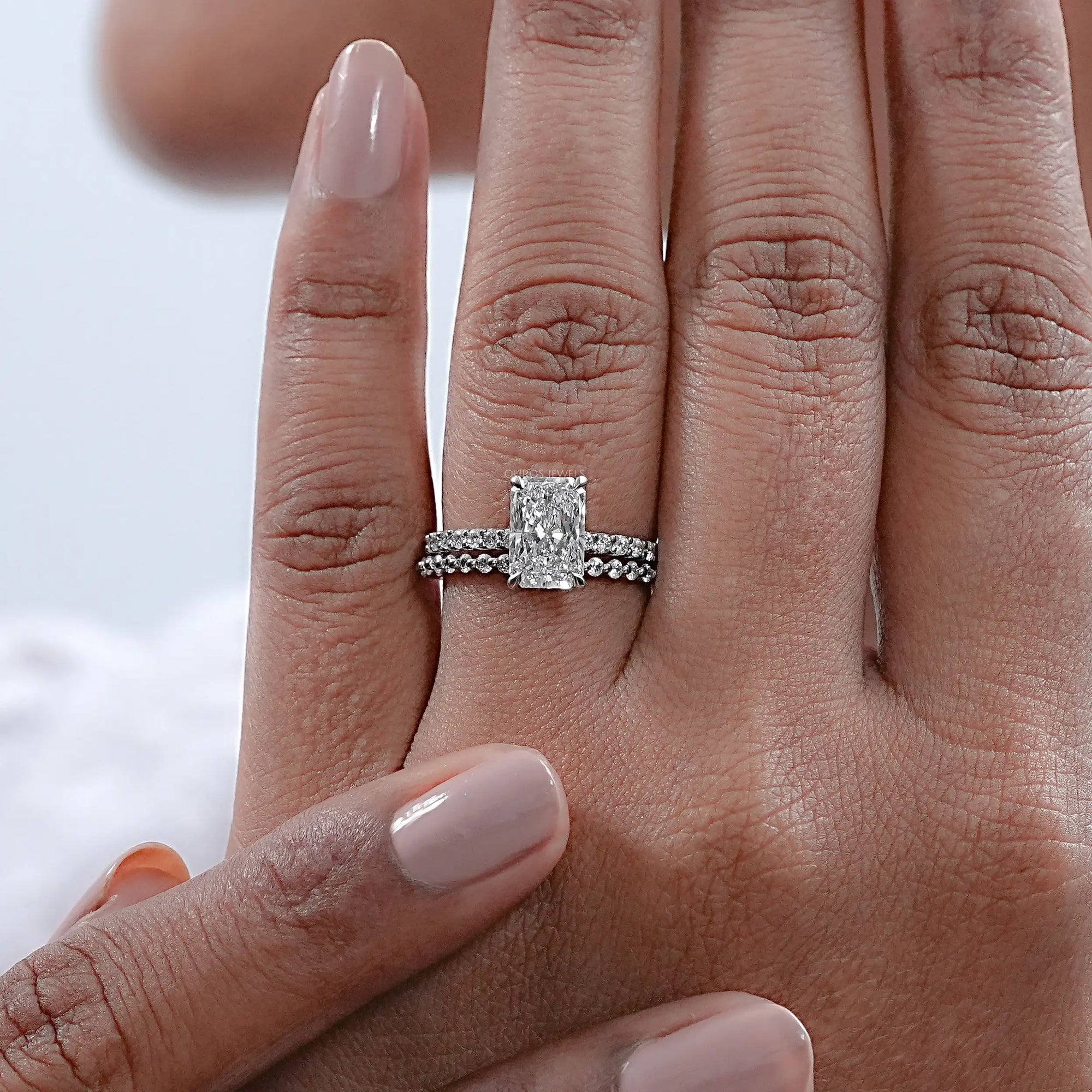 Radiant Cut Solitaire Accent Bridal Ring Set Rings