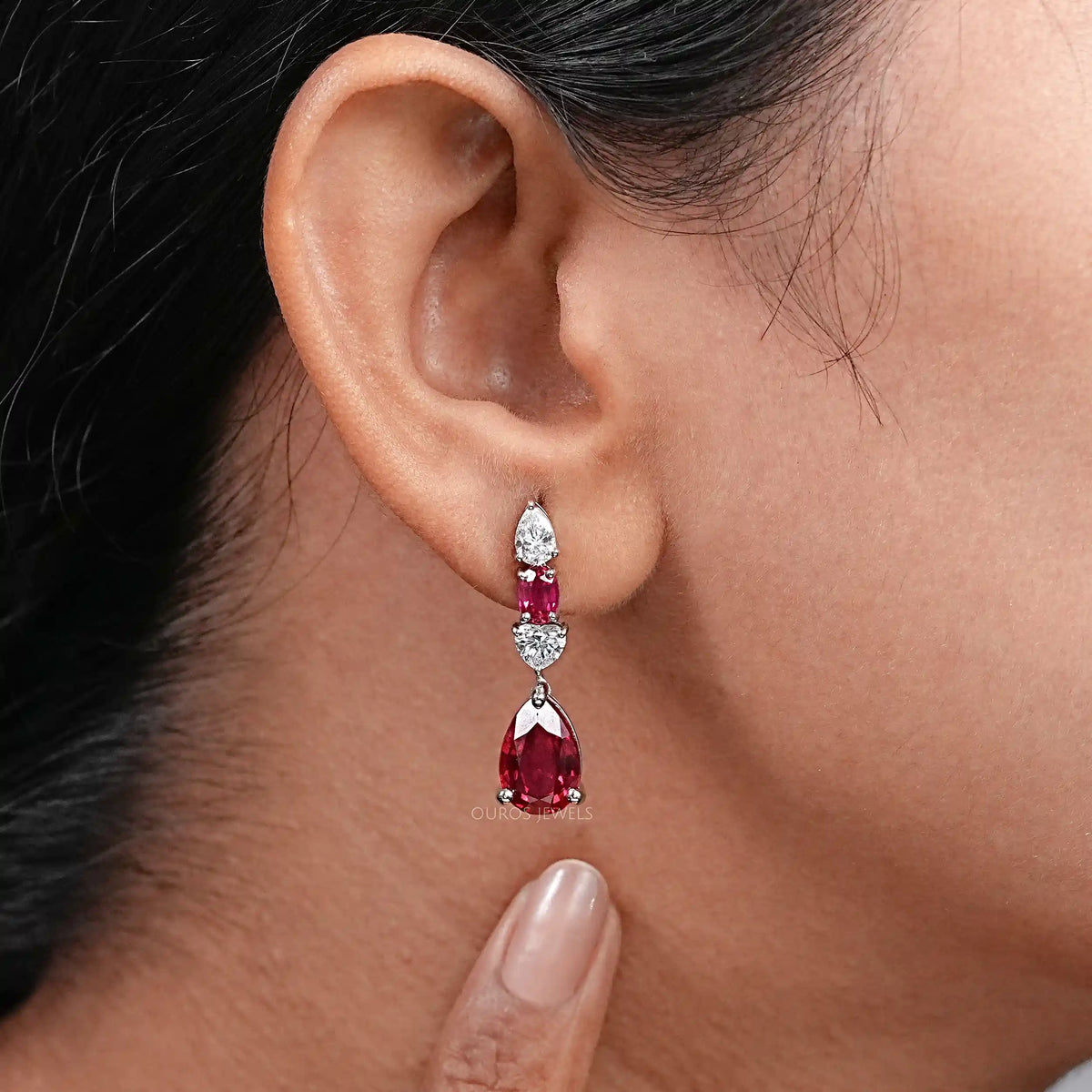 Red Ruby Pear Cut Lab Gemstone Drop Dangle Earrings Earring