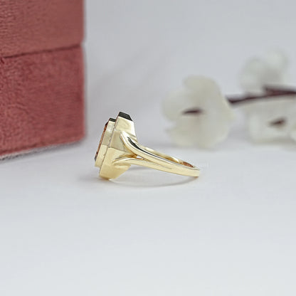Champagne Step Cut Oval Diamond Halo Open Ring