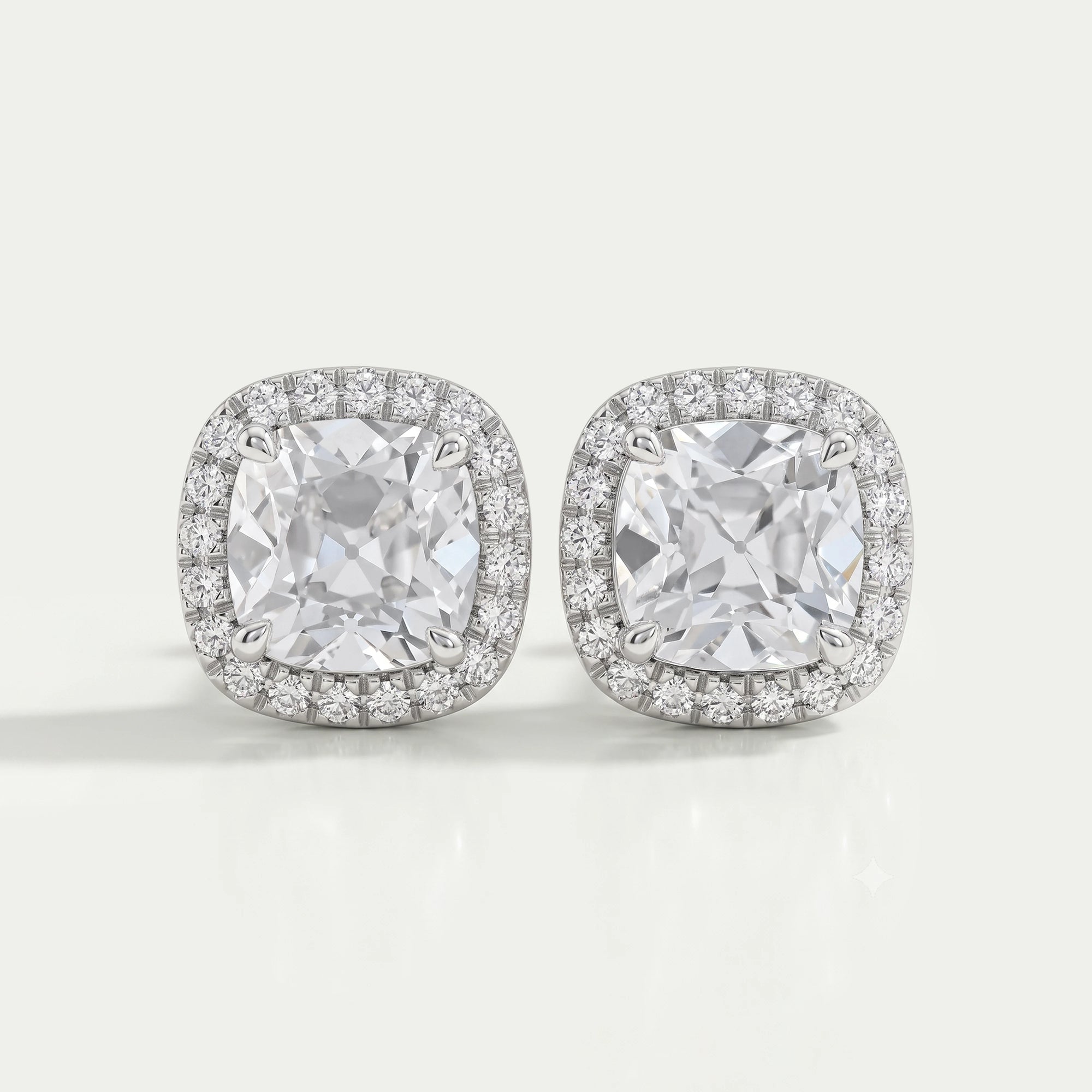 Square Old Mine Cushion Diamond Halo Stud Earrings Earring