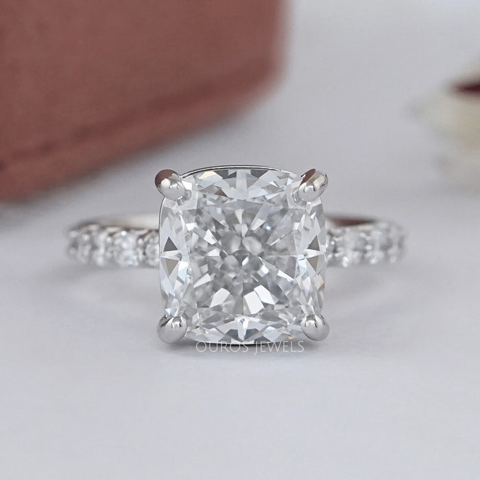 Cushion Diamond Eternity Engagement Ring With Round Diamond Accent