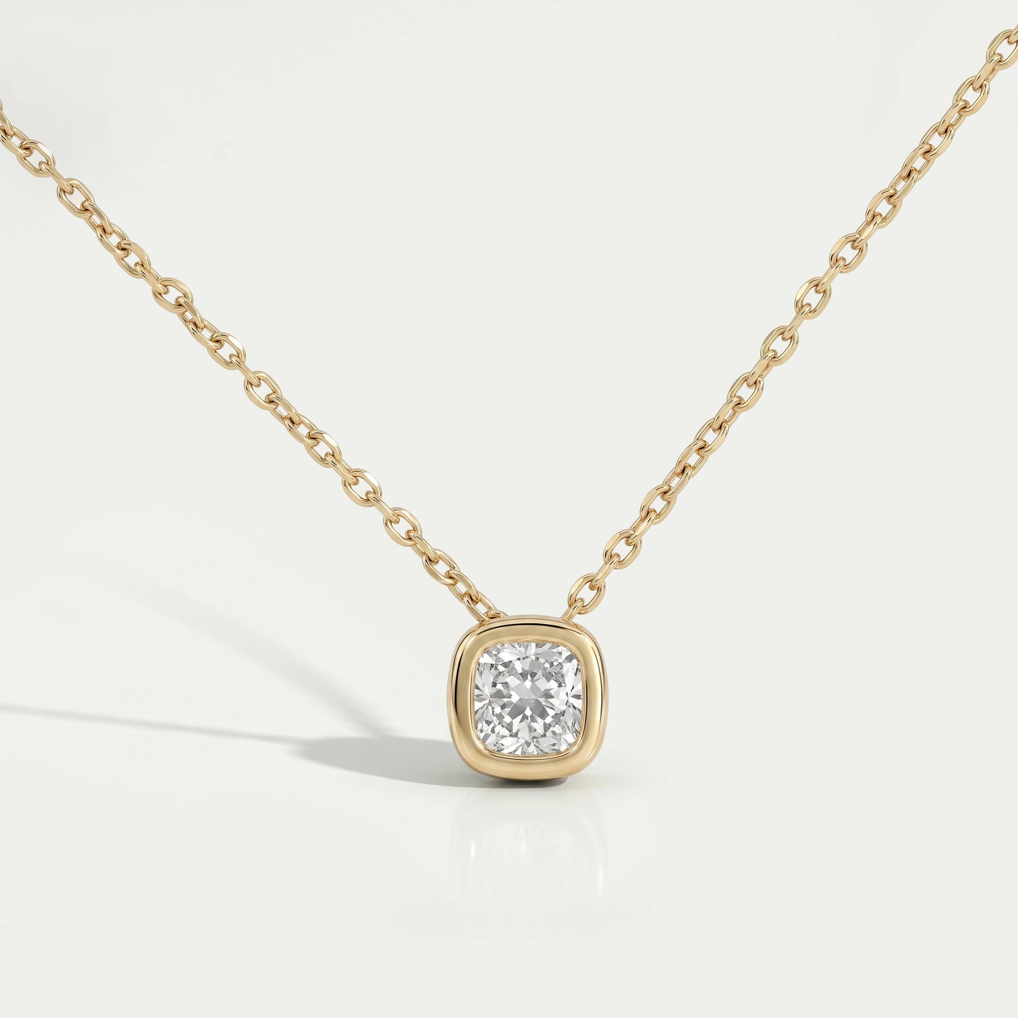 Square Cushion Diamond Bezel Set Solitaire Pendant Necklaces