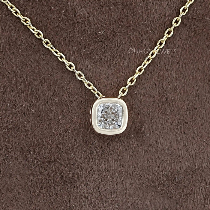 Cushion Cut Diamond Pendant Necklace in Bezel Setting 