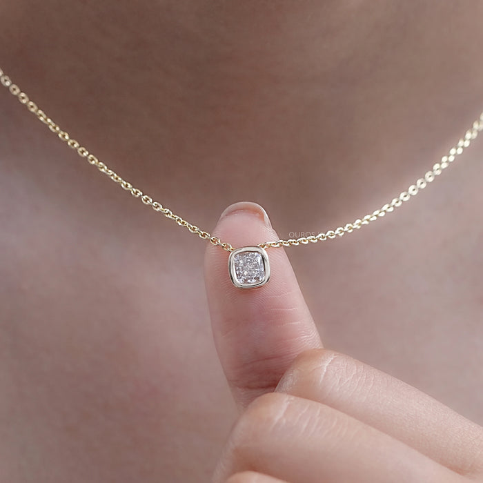 Cushion Cut Diamond Pendant Necklace in Bezel Setting 