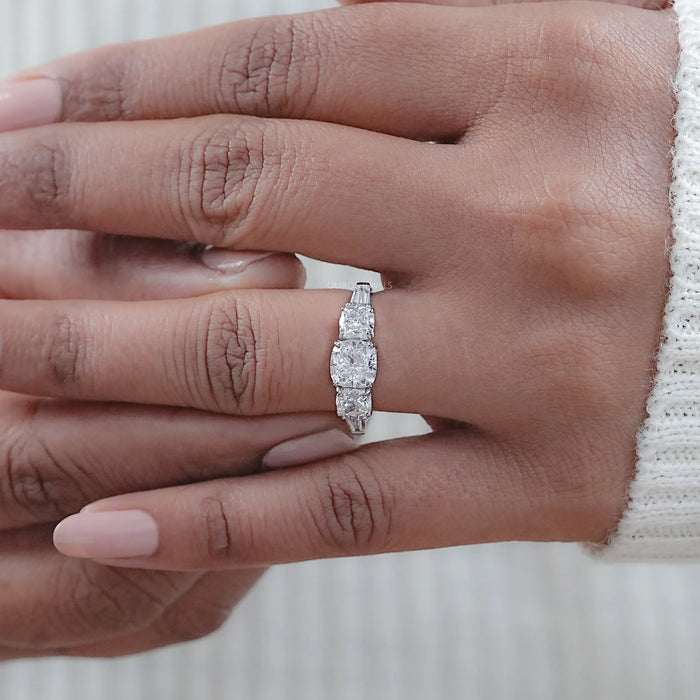 Square Cushion Lab Diamond Five Stone Engagement Ring