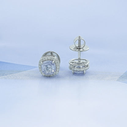 Blue Oval Sapphire Gemstone With Lab Diamond Halo Earring 