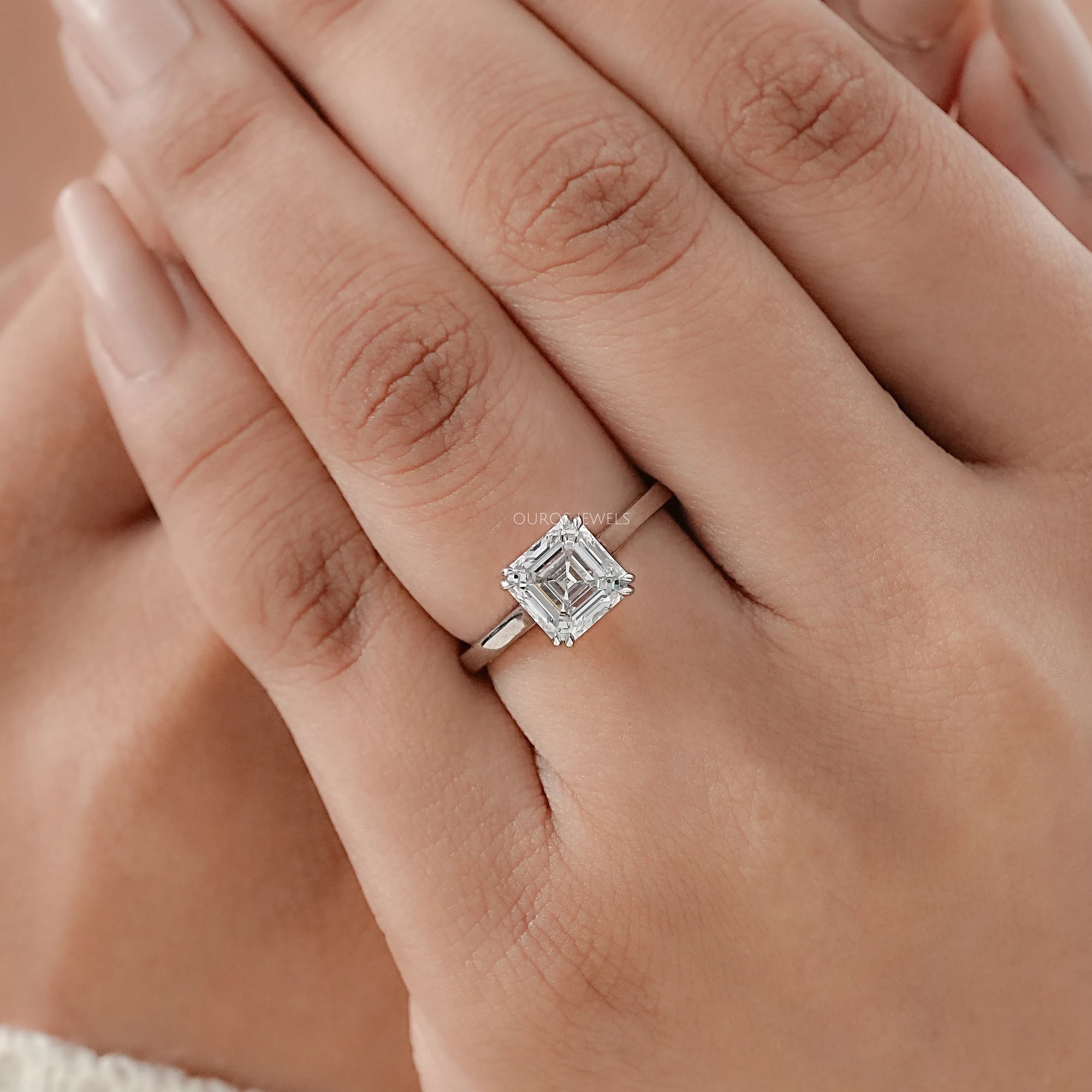 Asscher Cut Solitaire Diamond Engagement Ring Rings