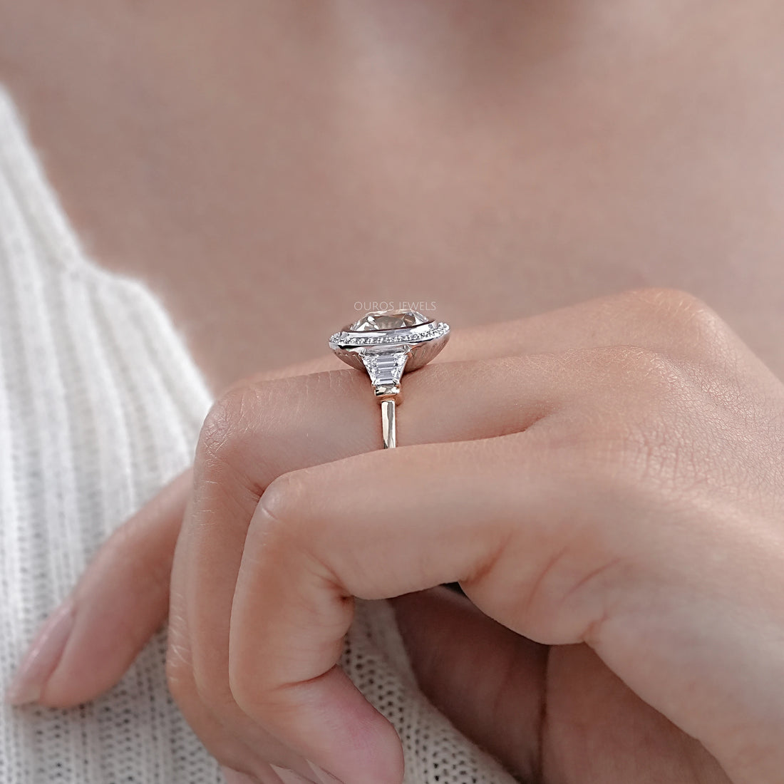 Square Old Mine Cushion Lab Diamond Halo Engagement Ring Rings