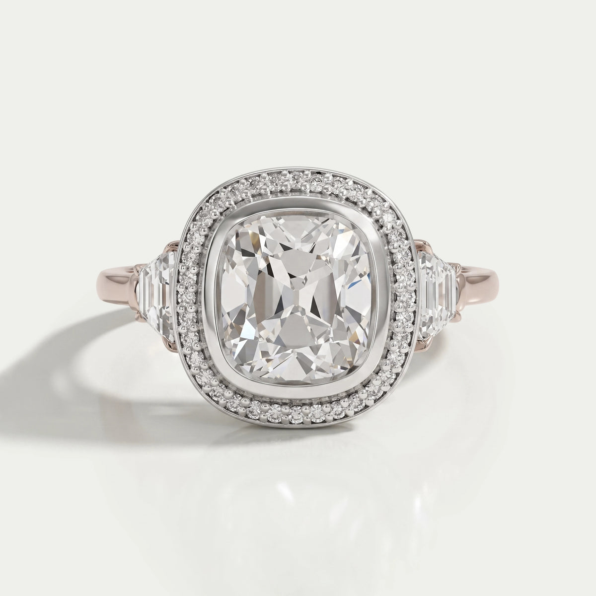 Square Old Mine Cushion Lab Diamond Halo Engagement Ring Rings