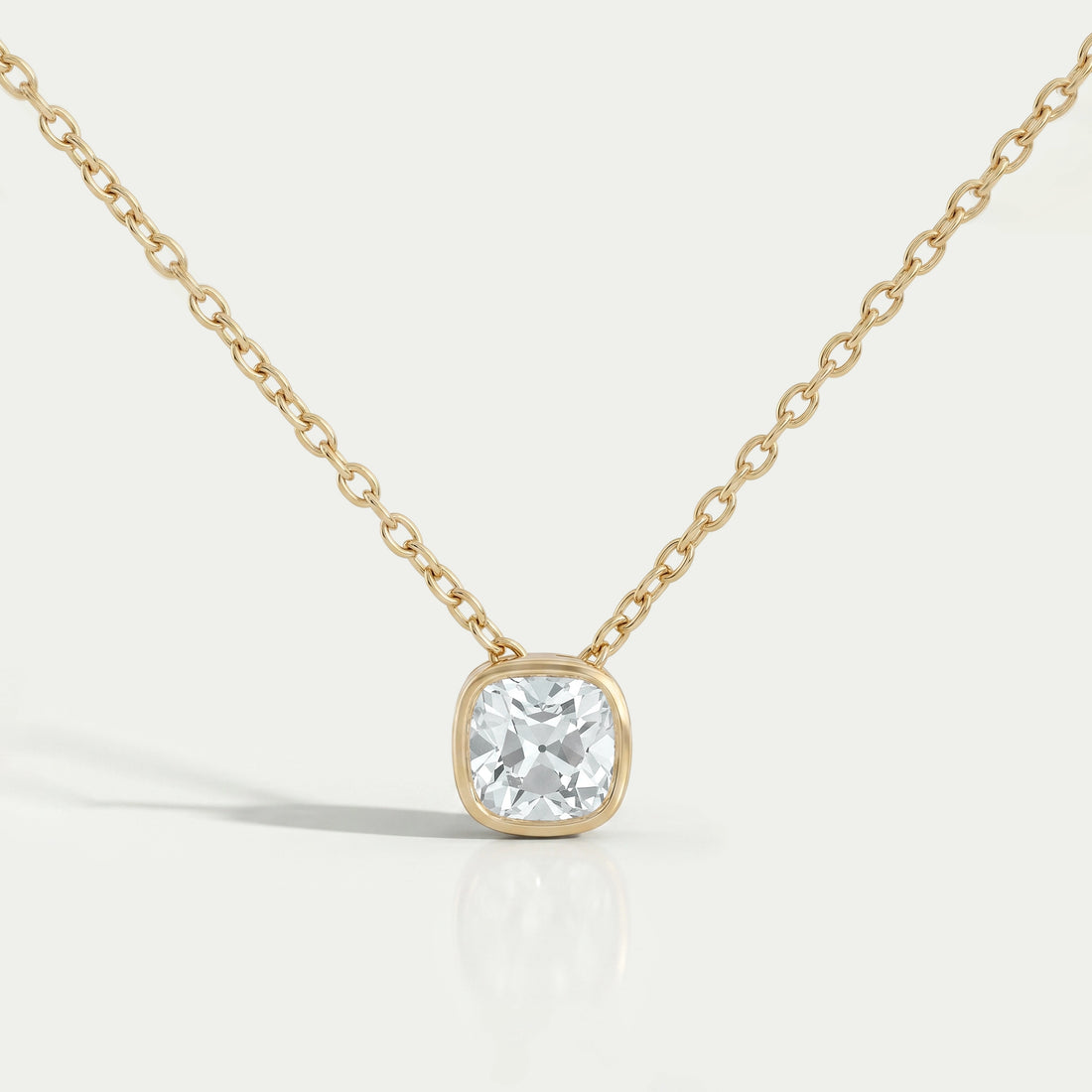 Square Old Mine Cushion Cut Bezel Solitaire Pendant Necklaces