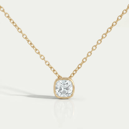 Square Old Mine Cushion Cut Bezel Solitaire Pendant Necklaces