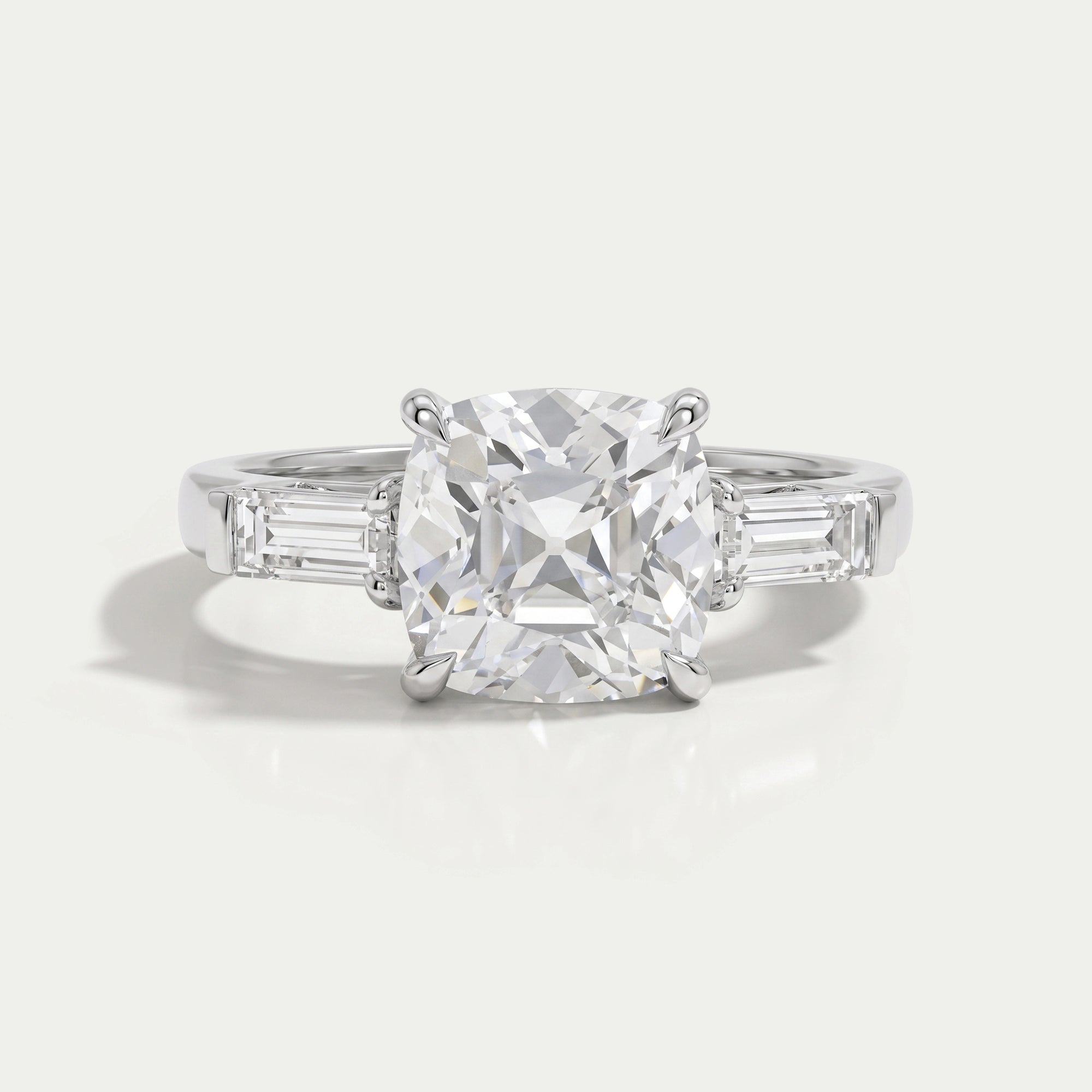 Square Old Mine Cushion Cut Lab Diamond Three Stone Ring Ring