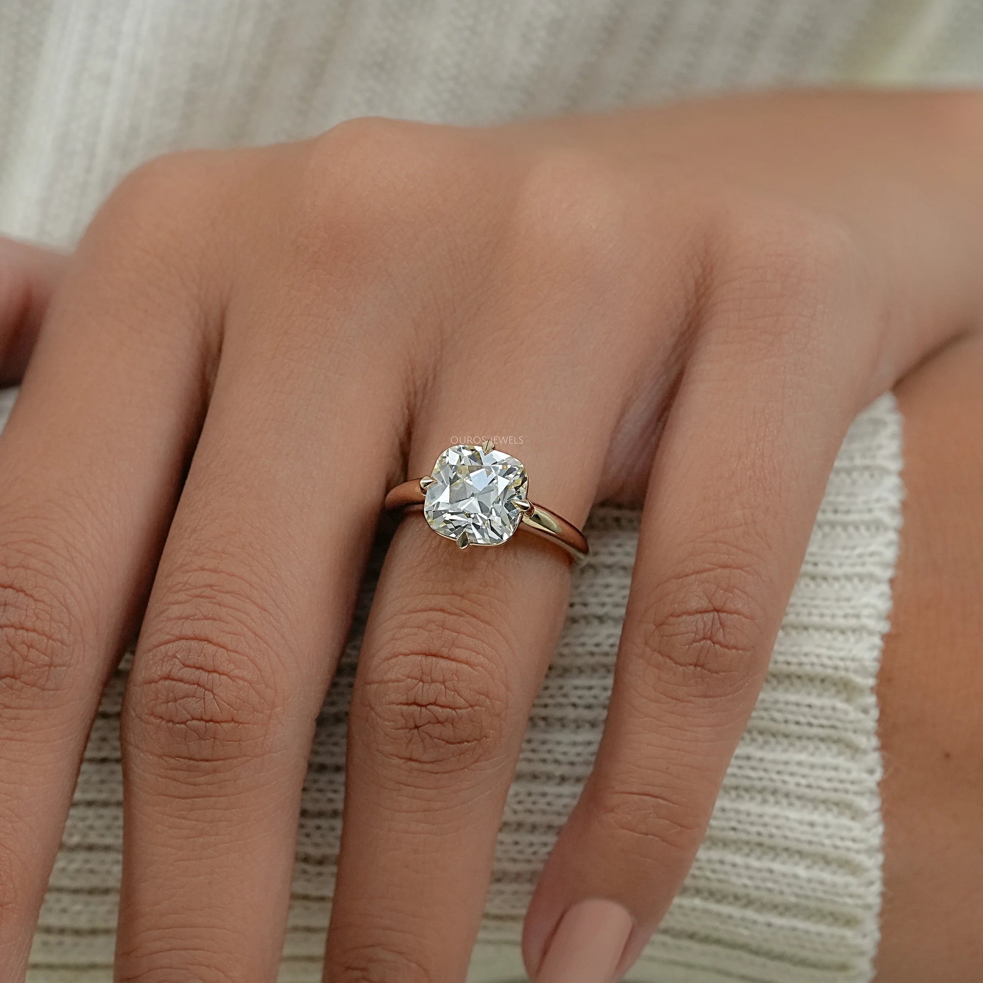 Square Old Mine Cushion Cut Engagement Ring Ring