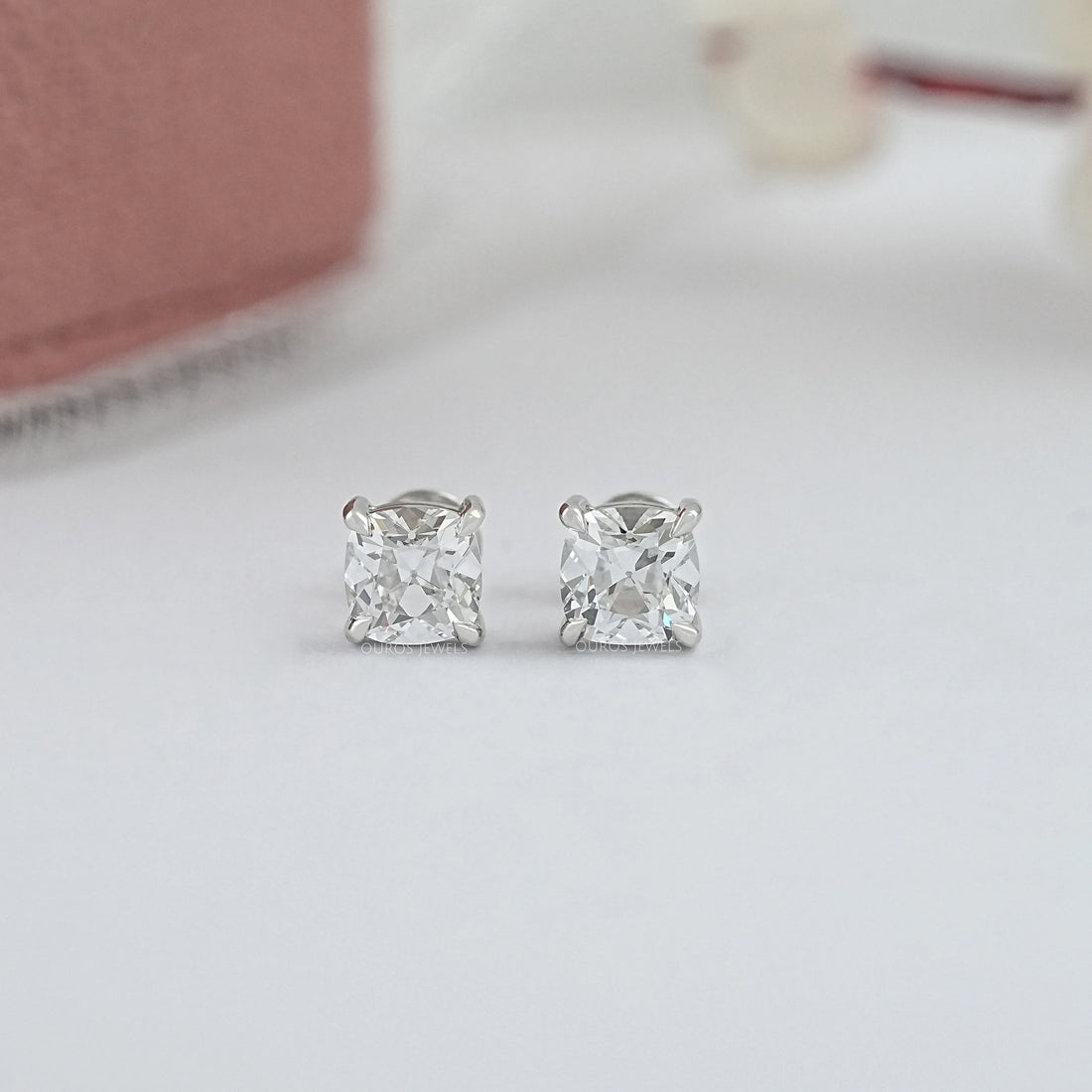 Square Old Mine Cushion Cut Lab Diamond Stud Earring
