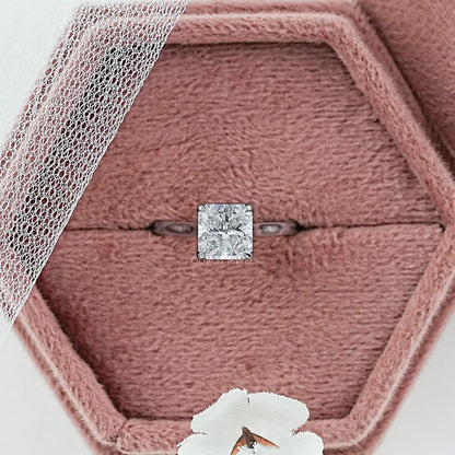 Square Radiant Cut Tulip Set Hidden Halo Ring