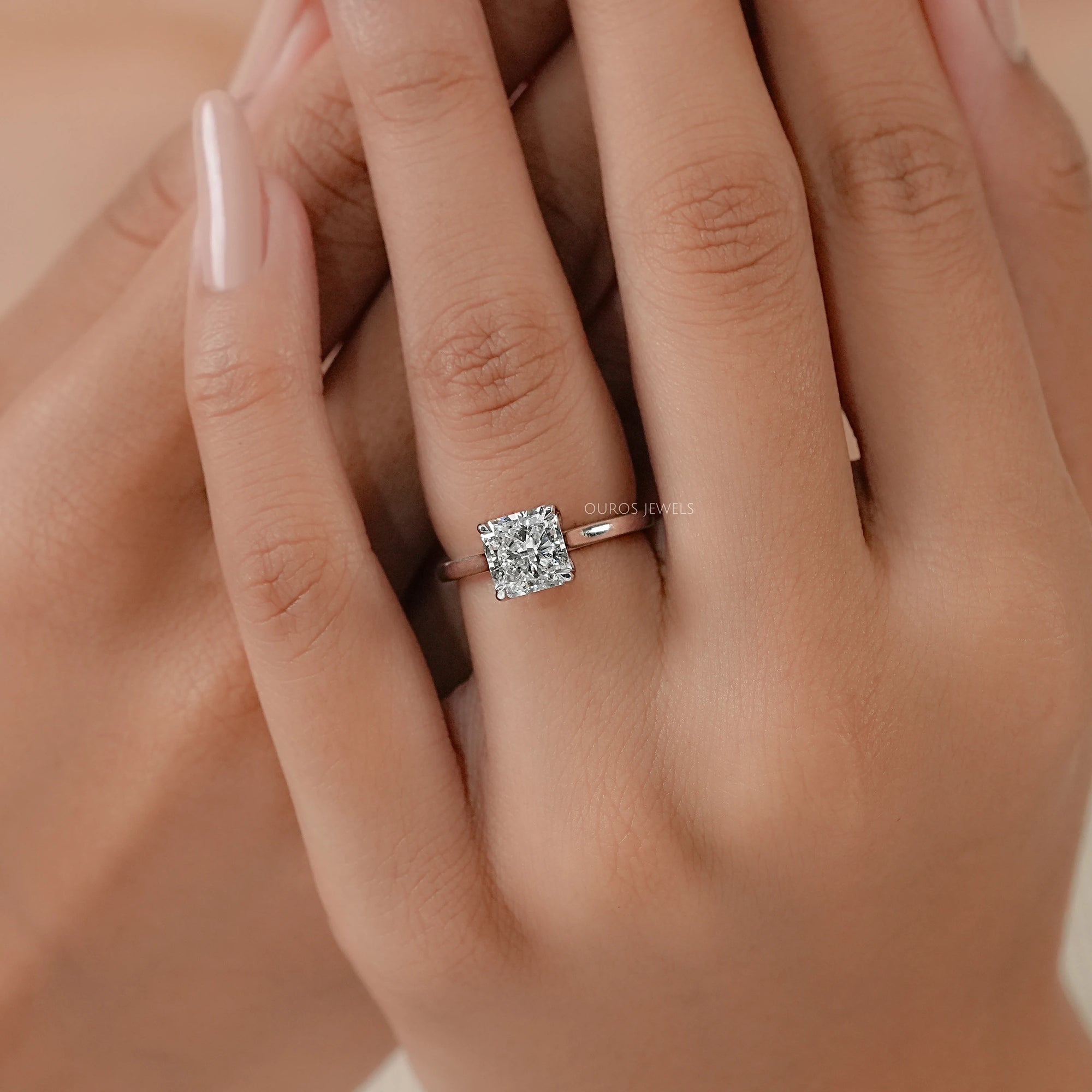 Square Radiant Cut Tulip Set Hidden Halo Ring
