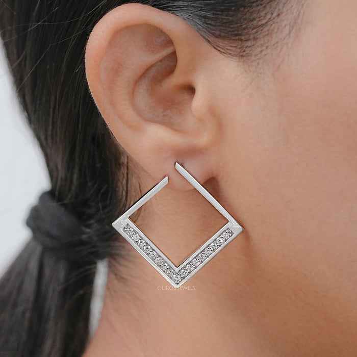 Round Lab Diamond Square Hoop Earrings