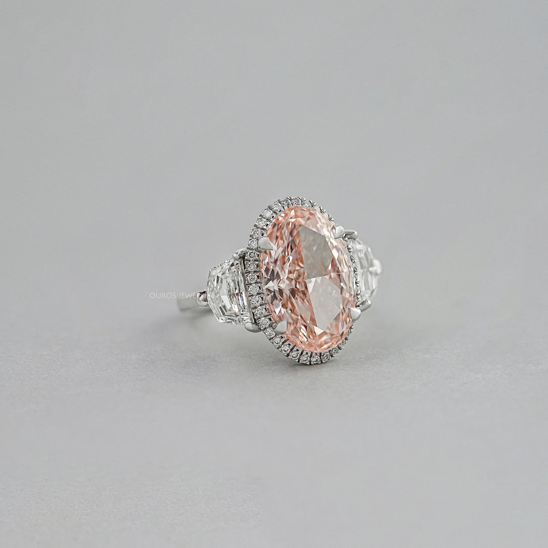 Intense Pink Oval Three Stone Engagement Ring Ring