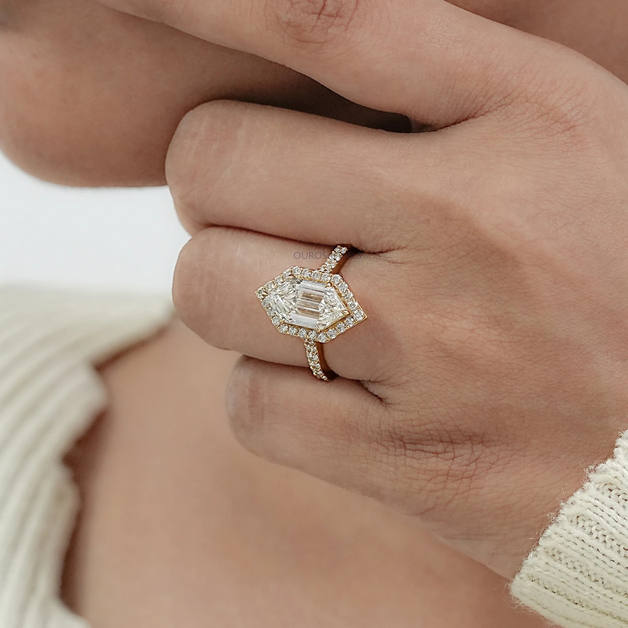 Step Cut Dutch Marquise Diamond Halo Accent Ring Ring