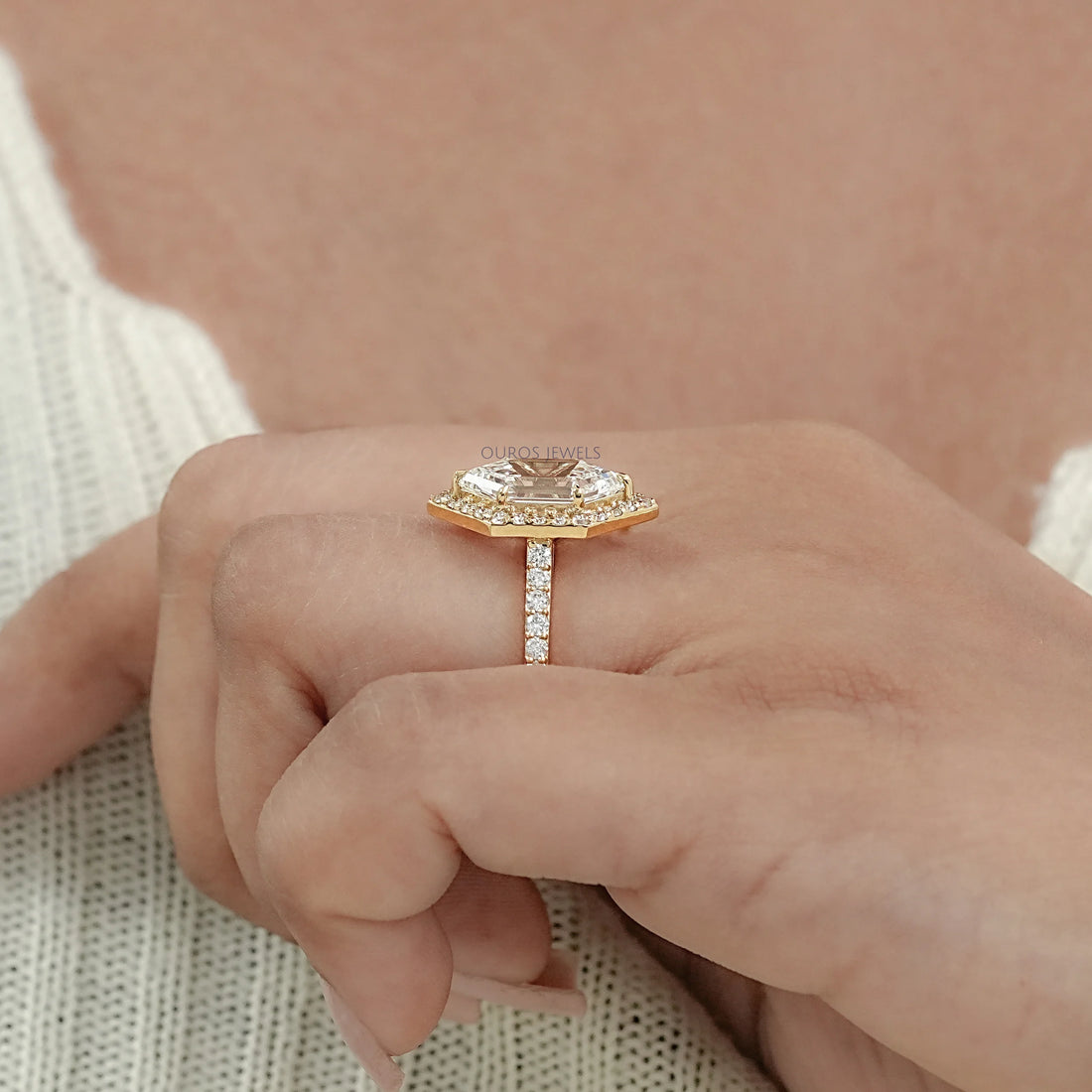 Step Cut Dutch Marquise Diamond Halo Accent Ring Ring