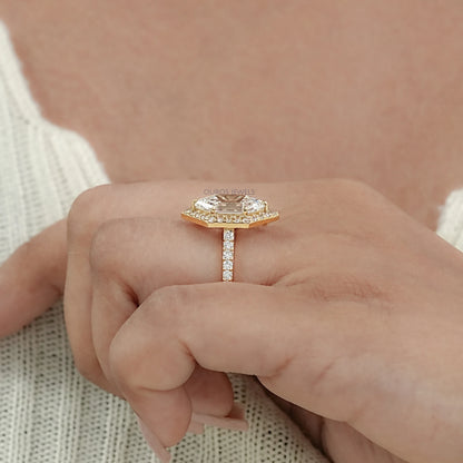 Step Cut Dutch Marquise Diamond Halo Accent Ring Ring