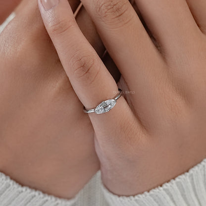 East West Step Cut Moval Lab Diamond Solitaire Ring Ring