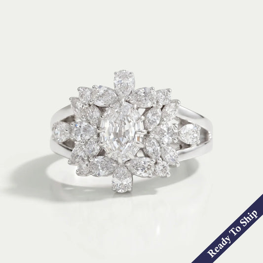 Step Cut Oval Diamond Cluster Engagement Ring