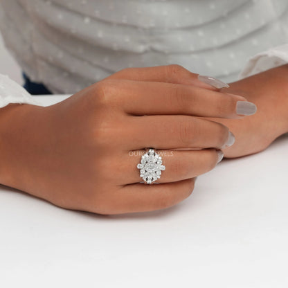 Step Cut Oval Diamond Cluster Engagement Ring