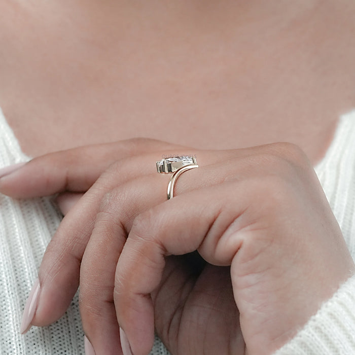 Step Cut Pear Cut Curved Solitaire Engagement Ring