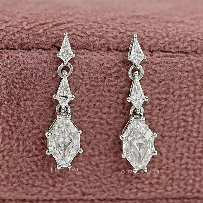 Step Cut Shield Diamond Dangle Drop Earrings