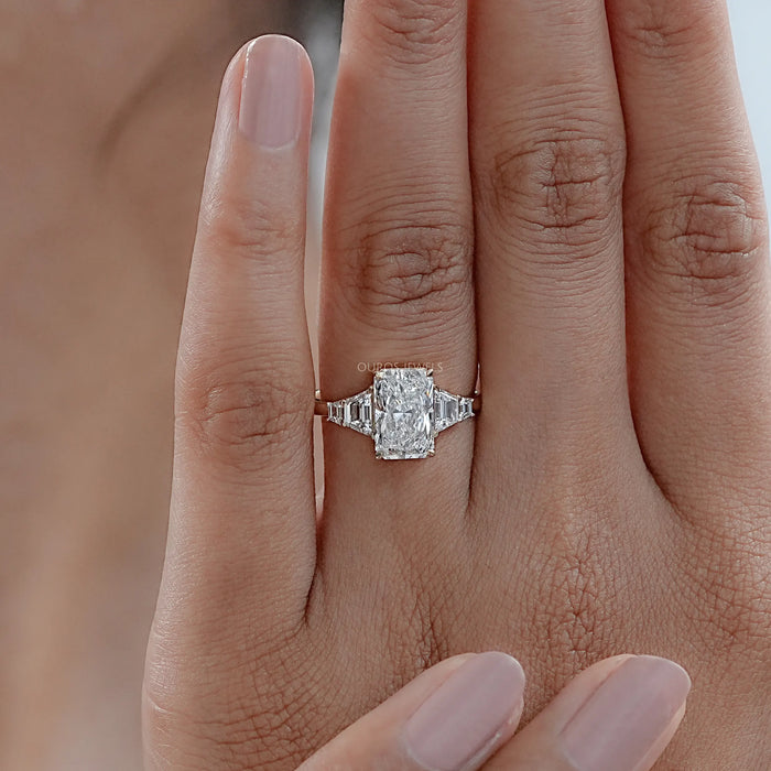 Radiant And Trapezoid Diamond Five Stone Engagement Ring