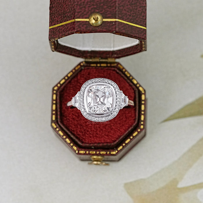 Old Mine Cushion Cut Lab Diamond Halo Engagement Ring 