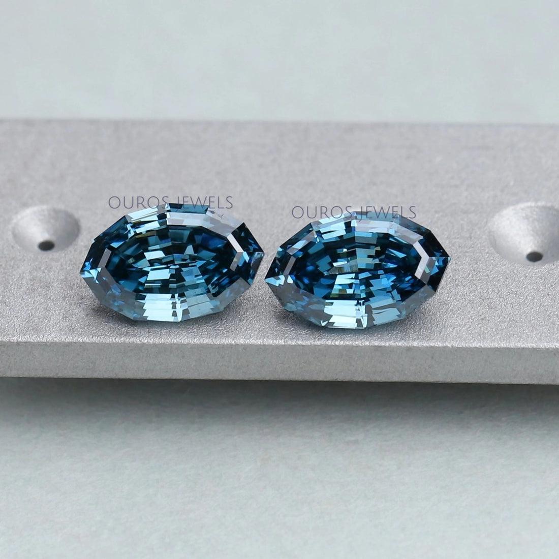 Step Cut Blue Oval Lab Grown Diamond Pair