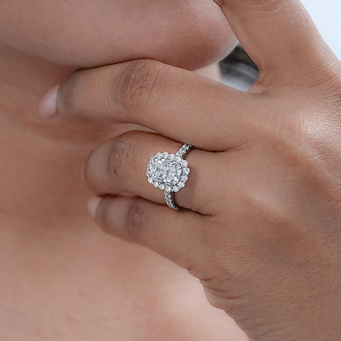 Cushion Cut Halo Lab Diamond Engagement Ring 