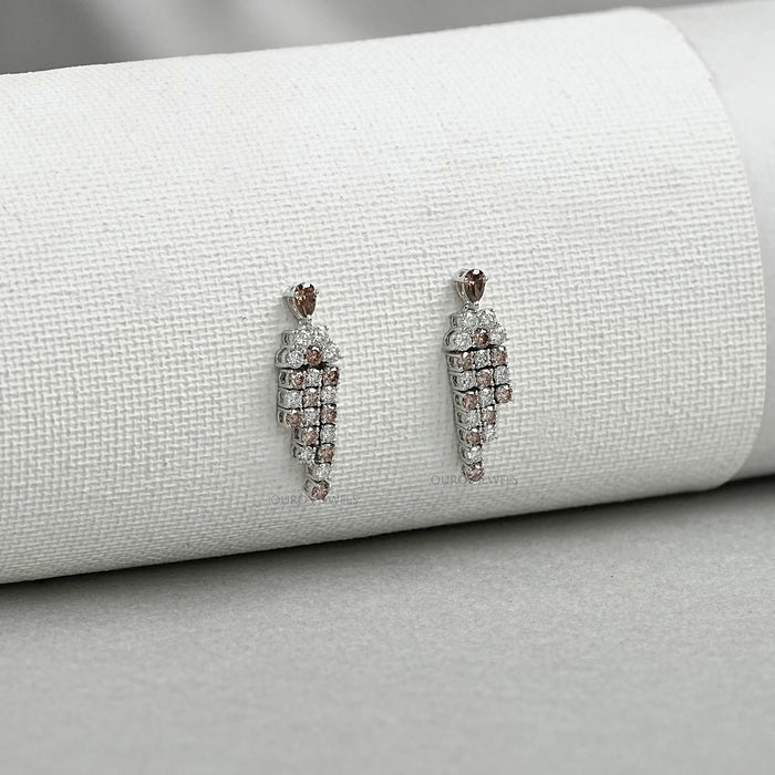 Pear Brown Diamond Dangle Earrings