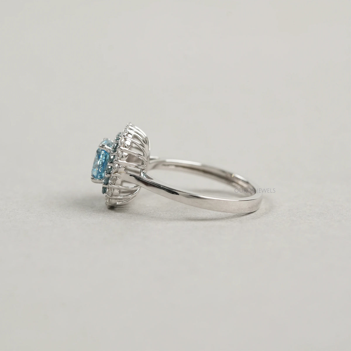 Fancy Blue Cushion Cut Double Halo Lab Diamond Ring Rings