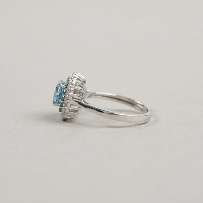 Fancy Blue Cushion Cut Double Halo Lab Diamond Ring Rings
