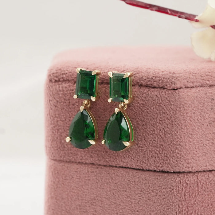 Pear and Emerald Green Gemstone Drop Earrings