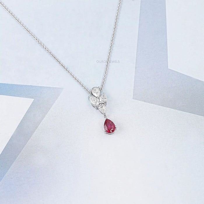 Pear Cut Ruby Drop Necklace