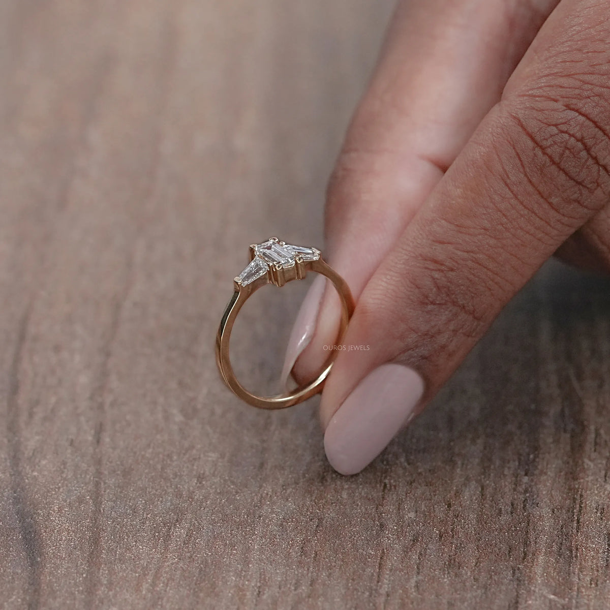 Baguette and Tapared Baguette Lab Diamond Three Stone Ring Rings