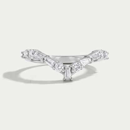 Tapered Baguette and Round Chevron Wedding Band Rings