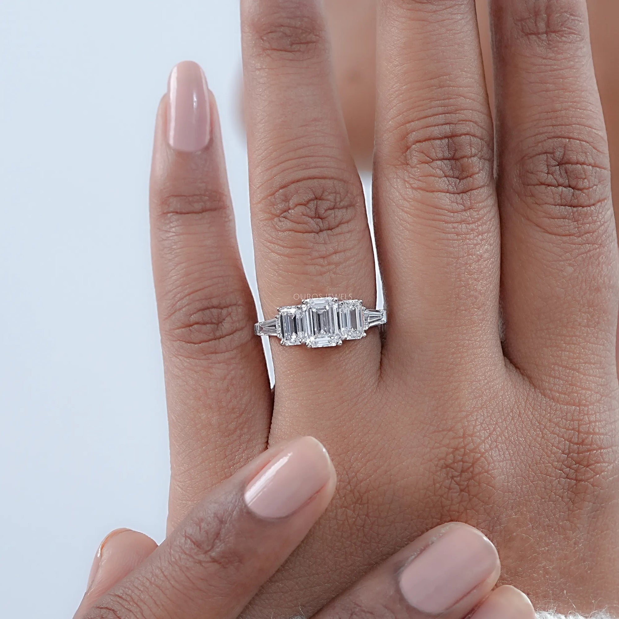 Emerald Lab Diamond Five Stone Engagement Ring Rings