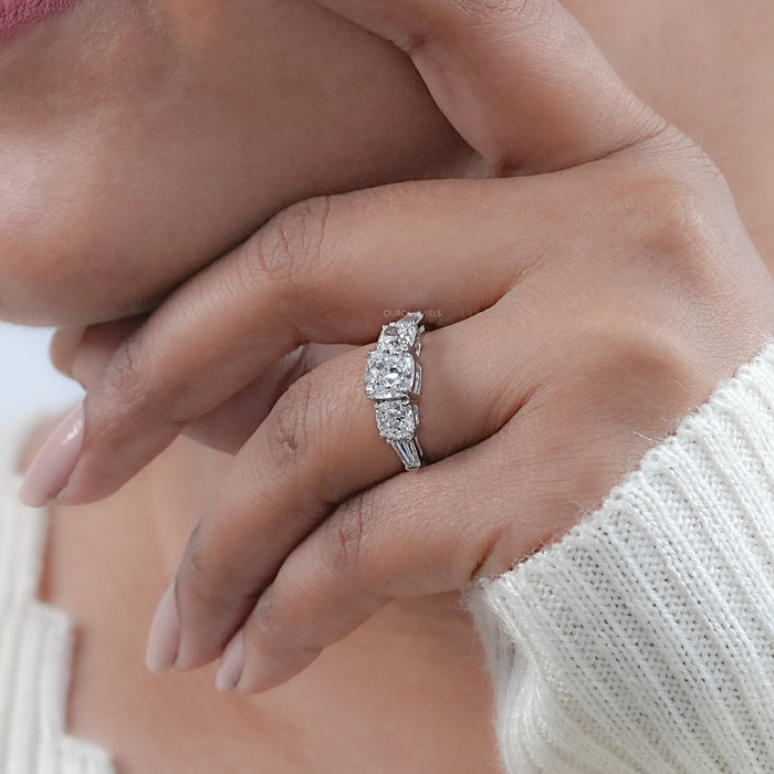 Square Cushion Lab Diamond Five Stone Engagement Ring