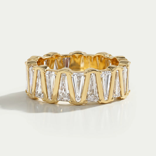 Tappered Baguette Diamond Zig Zag Bezel Set Eternity Band Rings
