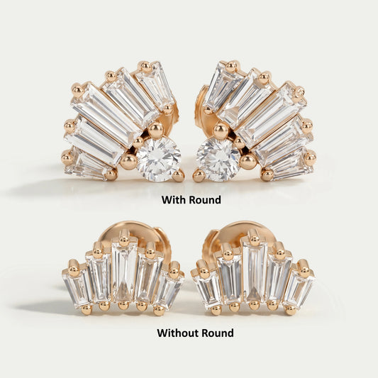 Tapered Baguette And Round Cut Lab Diamond Stud Earrings Earring