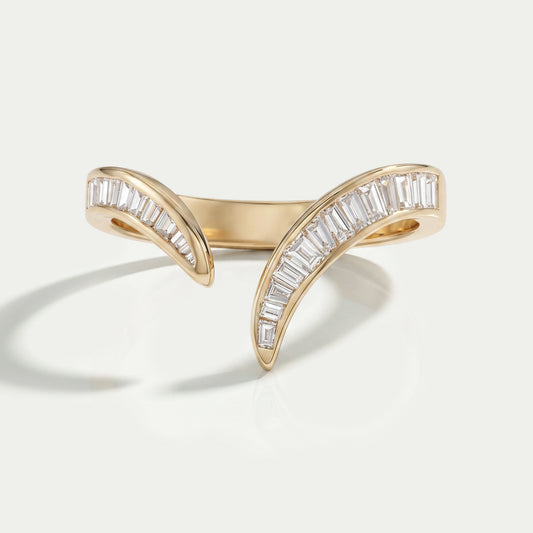 Channel Set Baguette Diamond V Shape Wedding Band Ring